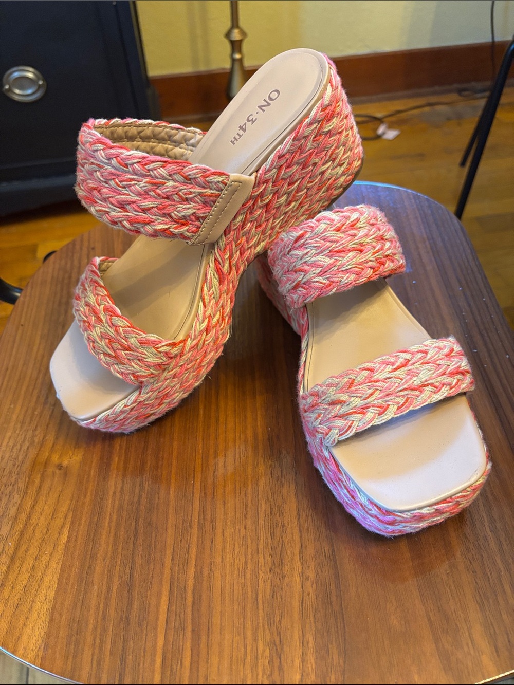 On 34th Women’s Norina Raffia Platform Sandles Pink Size 8.5 M